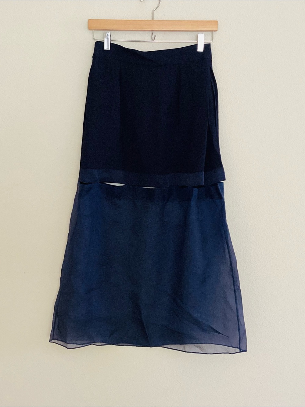 Stella McCartney Navy Sheer Overlay Midi Skirt NWT SZ 2-4/38 - Picture 2 of 8